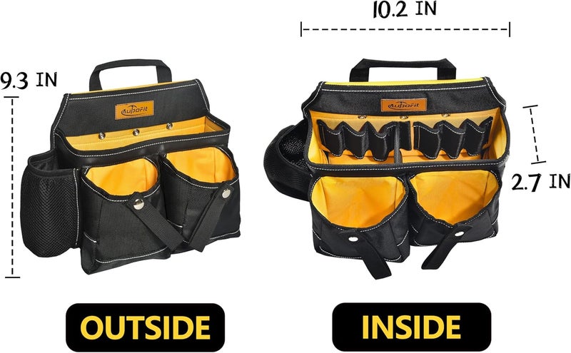 aupofit Comfortable Tough Thick 7-Piece Tool Belt with Suspenders 32 Pockets and Loops,1680D Denier Fabric Heavy Duty Tool Belts with Carry Handles, Fits Waists 36-49In, Black and Yellow - Image 4